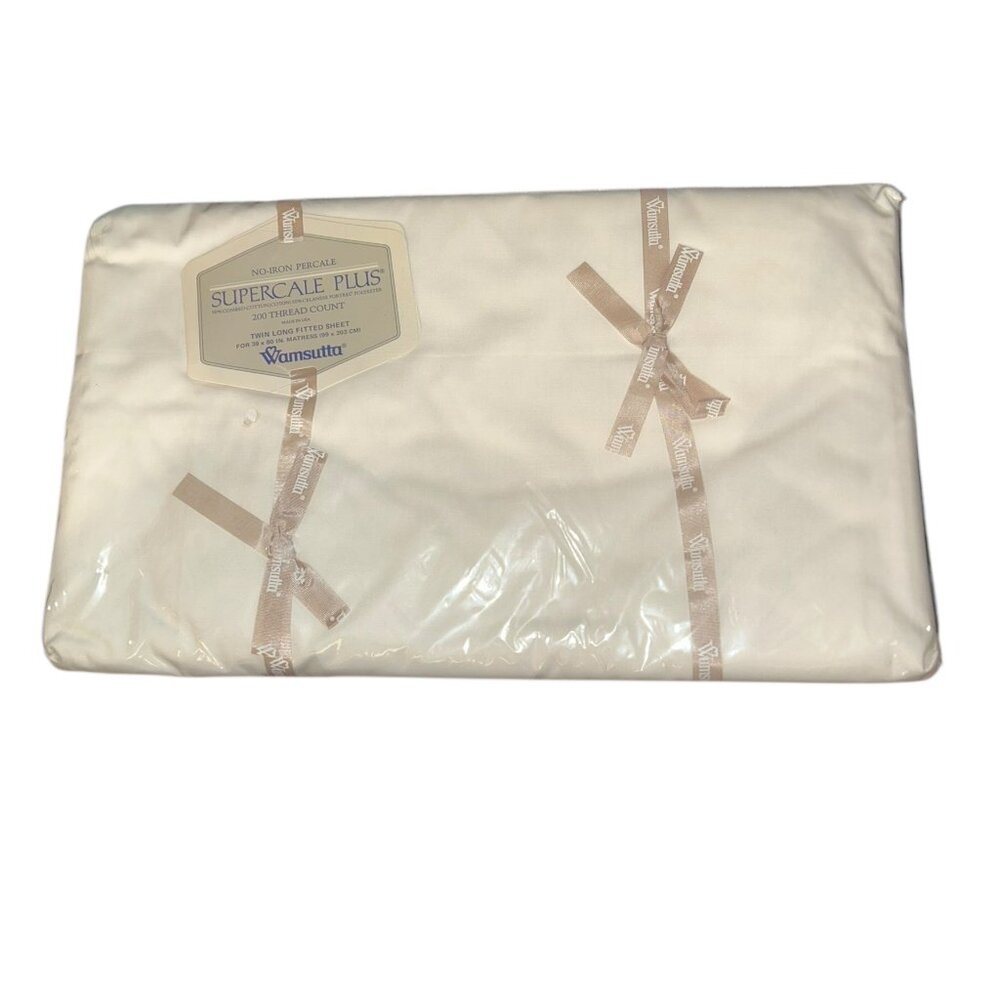 wamsutta Supercale plus white TWIN Fitted Sheet LONG NEW in pkg NWT